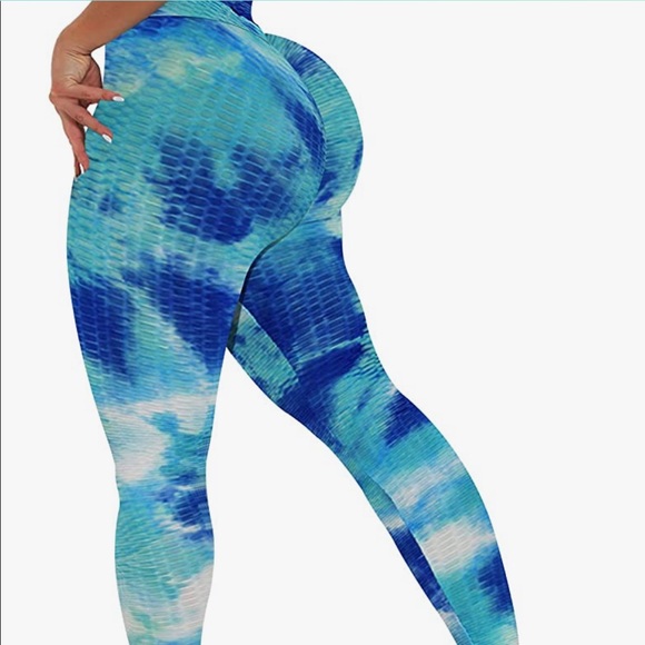 Blue tie dye butt scrunch leggings NEW - Picture 2 of 8